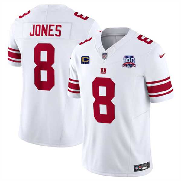 Men & Women & Youth New York Giants #8 Daniel Jones White 2024 F.U.S.E. With 4-Star C Patch And 100TH Season Patch Vapor Untouchable Limited Stitched Jersey